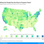 Map showing property tax amounts across United States counties.