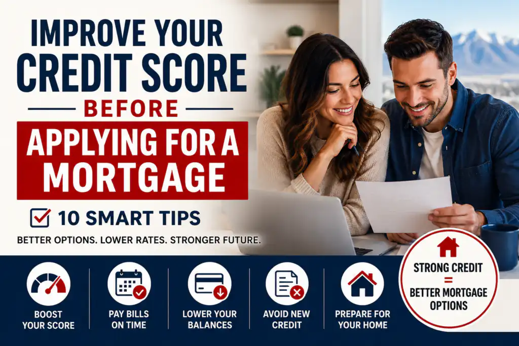 Couple reviewing mortgage credit tips.