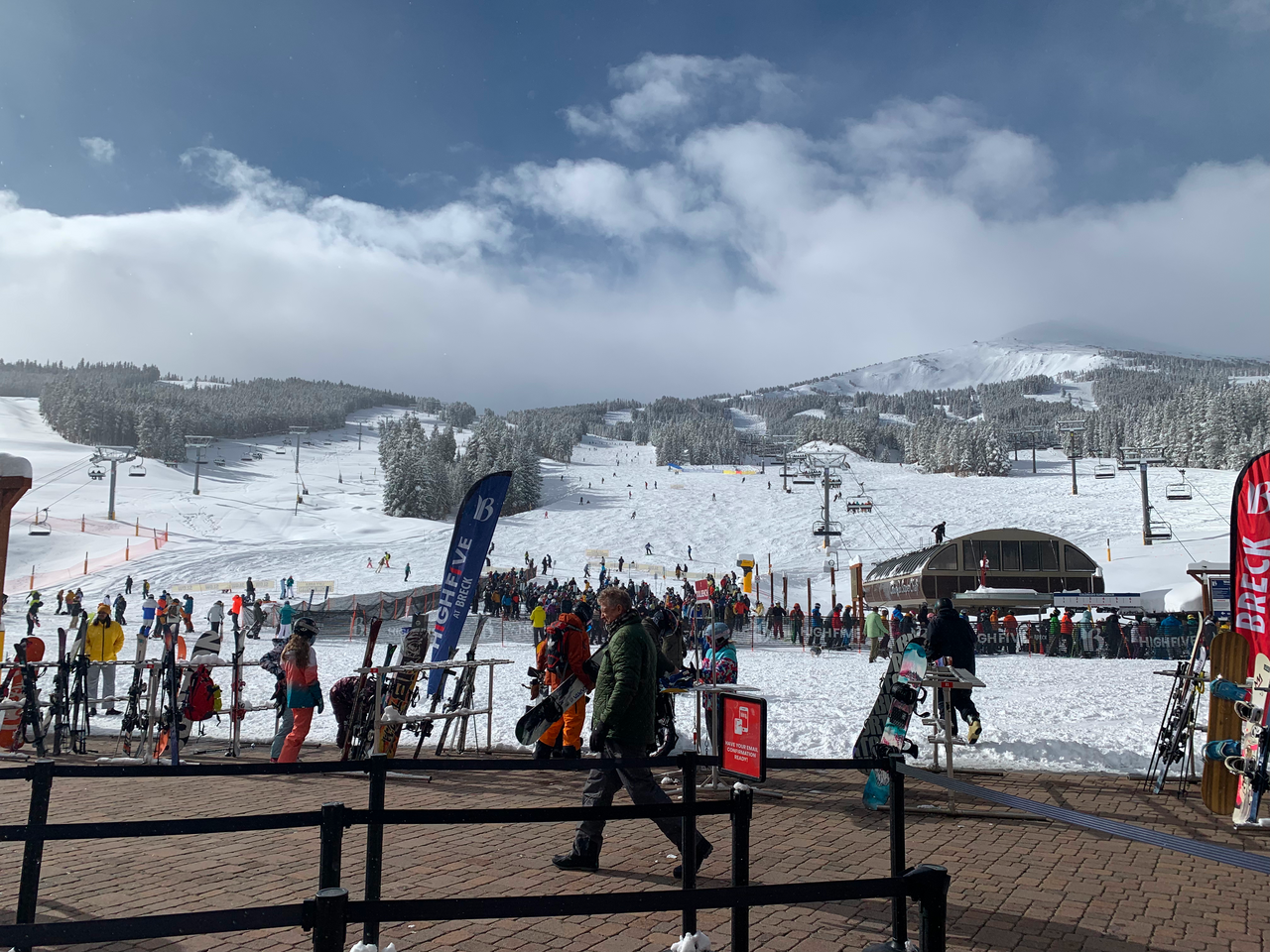 Skiers and snow-covered slopes at Breckenridge Ski Resort in Colorado.