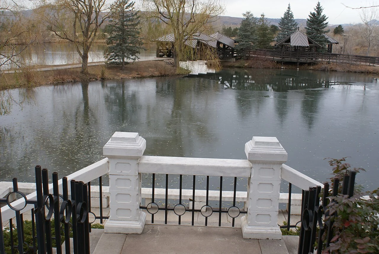 Kountze Lake, a waterside boardwalk and pavilions at Lakewood's Belmar Park.