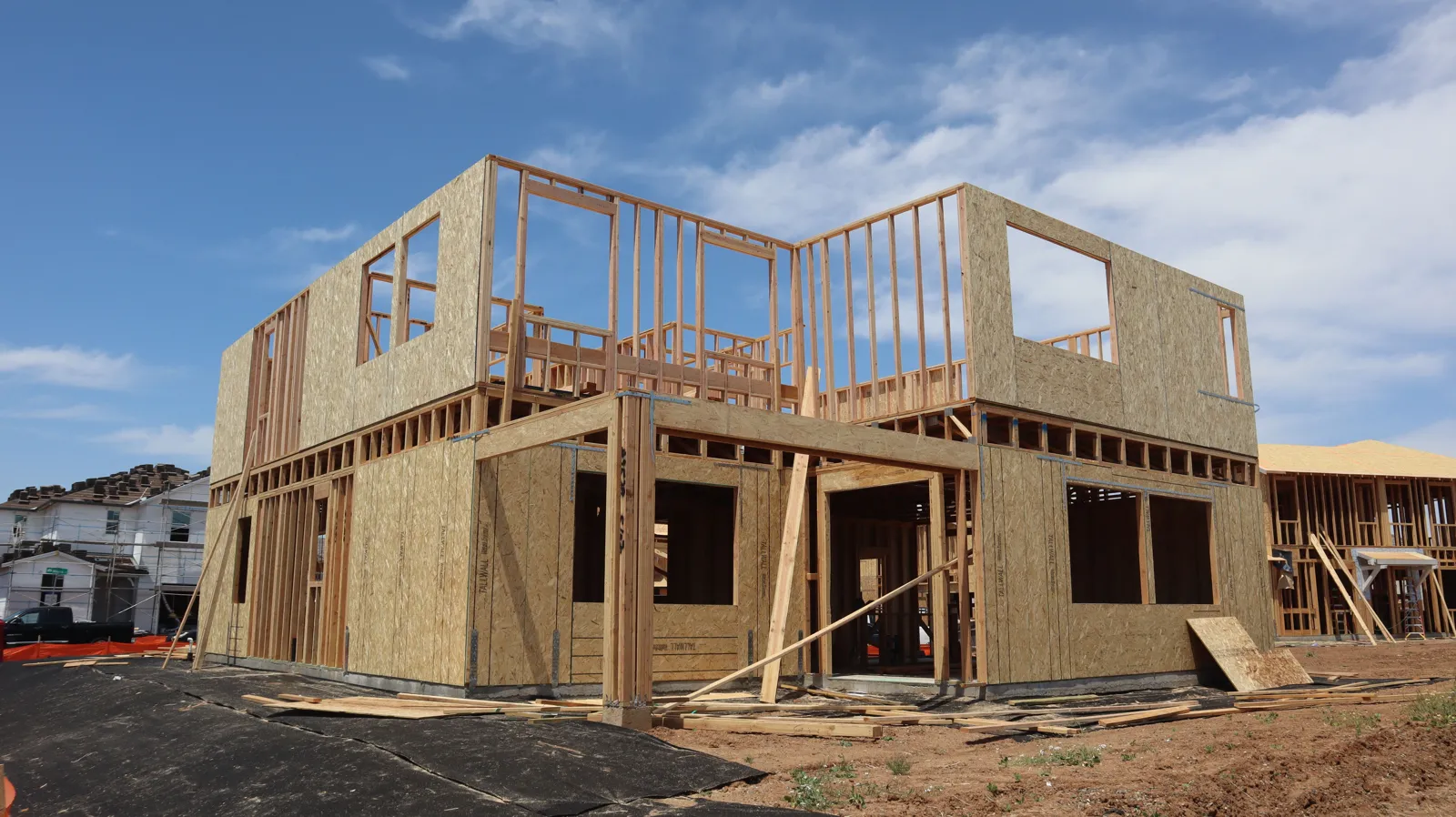 wood-framed home under construction