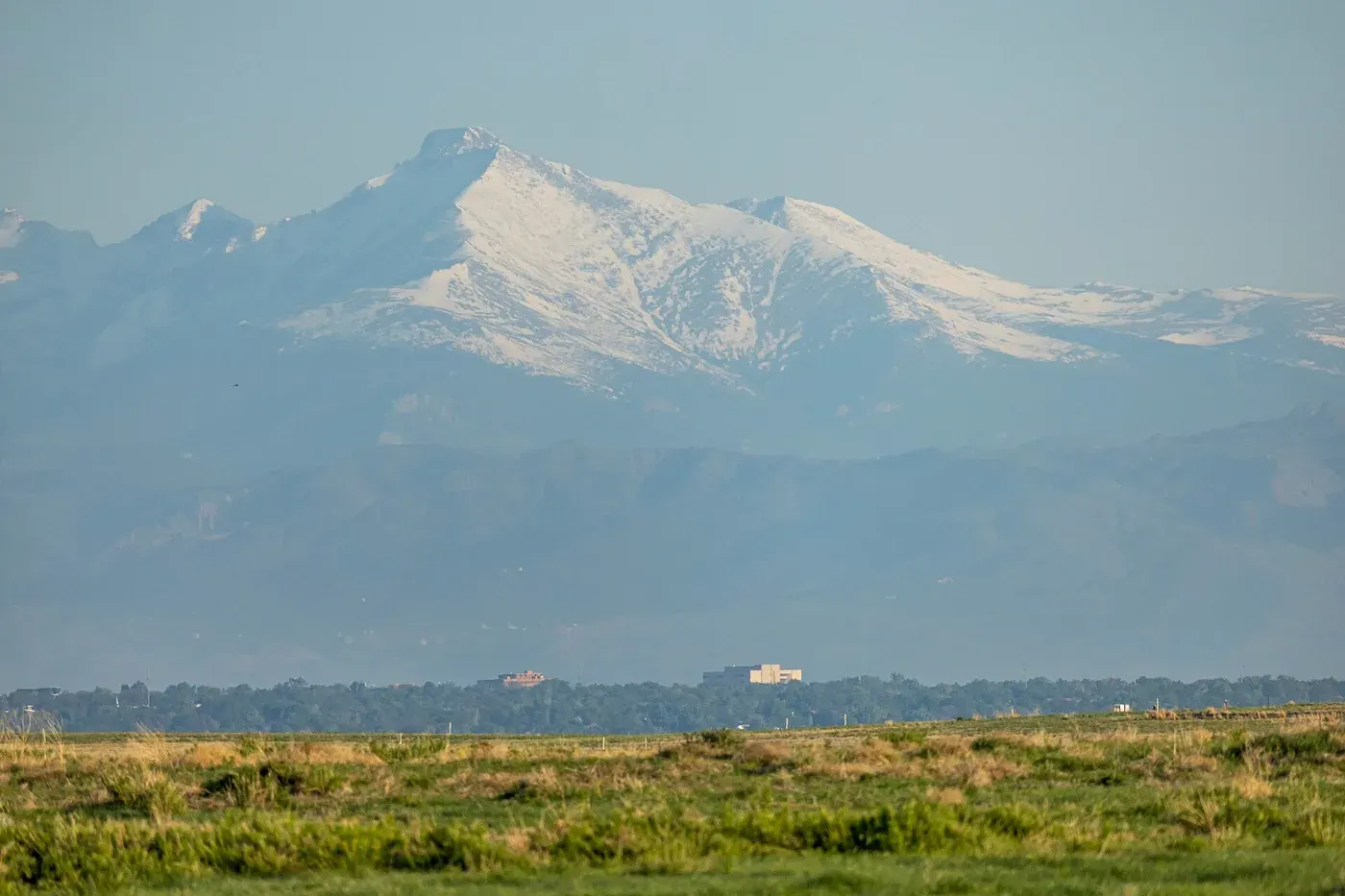 Snow-covered Front Range mountains seen from Rocky Mountain Arsenal National Wildlife Refuge