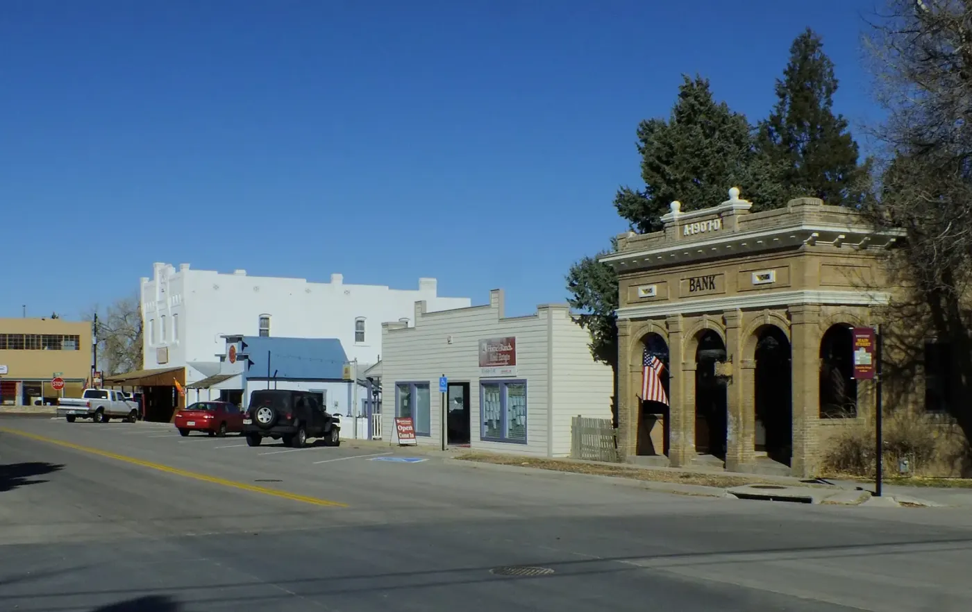 Historic storefronts along Main Street in Elizabeth, Colorado