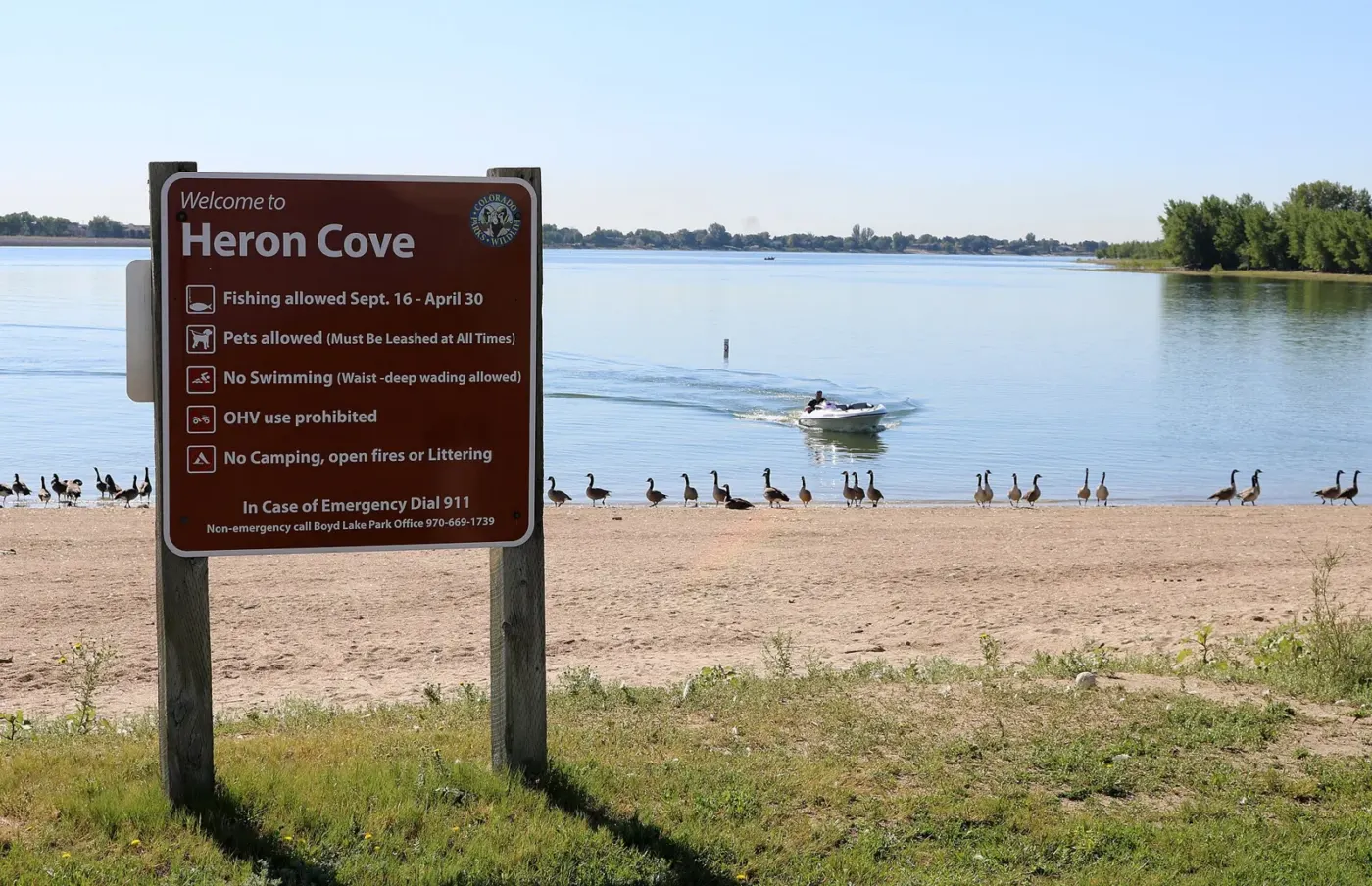 Beach and water at Boyd Lake State Park near Loveland, Colorado