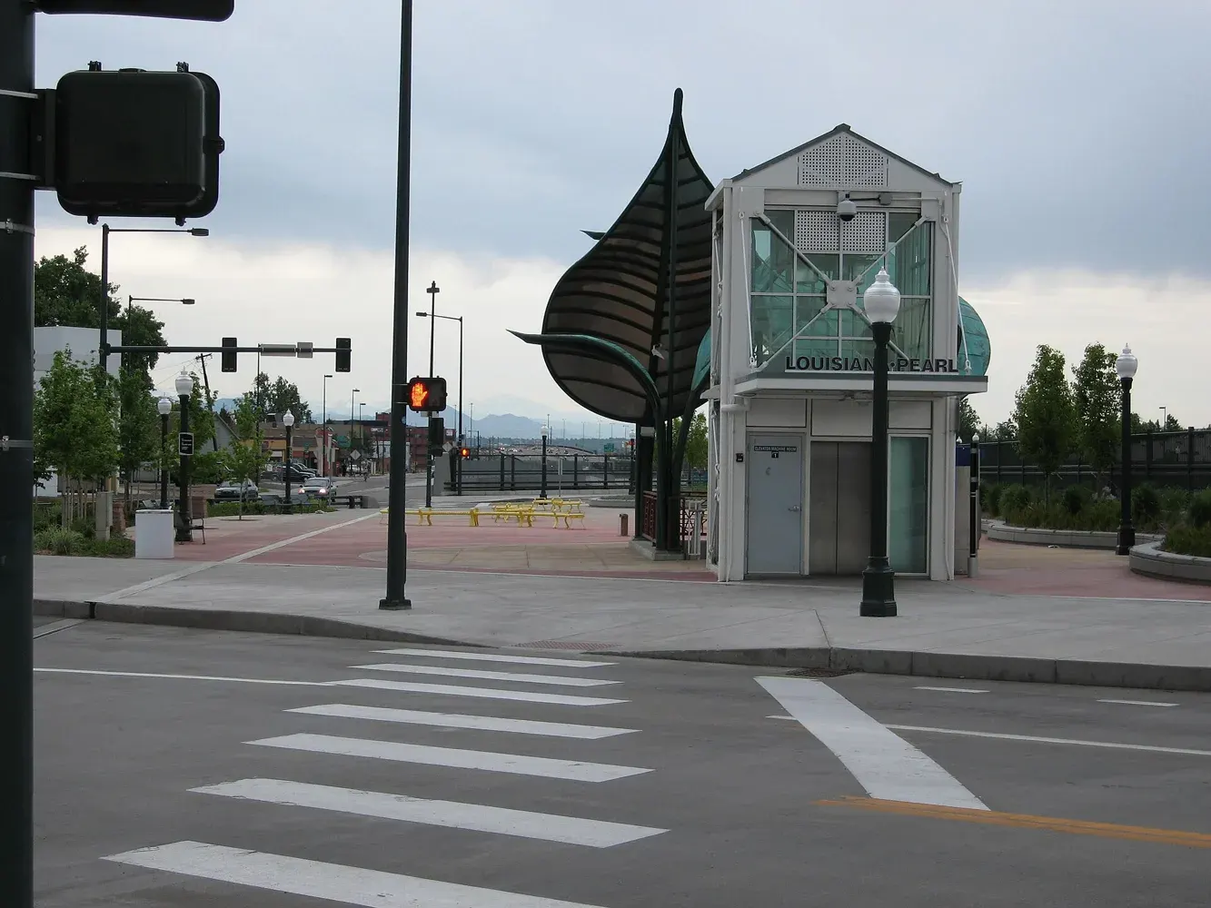 Louisiana-Pearl light rail station entrance near Denver’s Platt Park