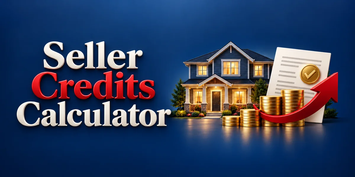 Seller Credits Calculator graphic with a home, financing document and gold coins