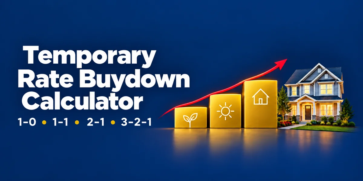 Temporary Rate Buydown Calculator graphic comparing 1-0, 1-1, 2-1 and 3-2-1 plans.